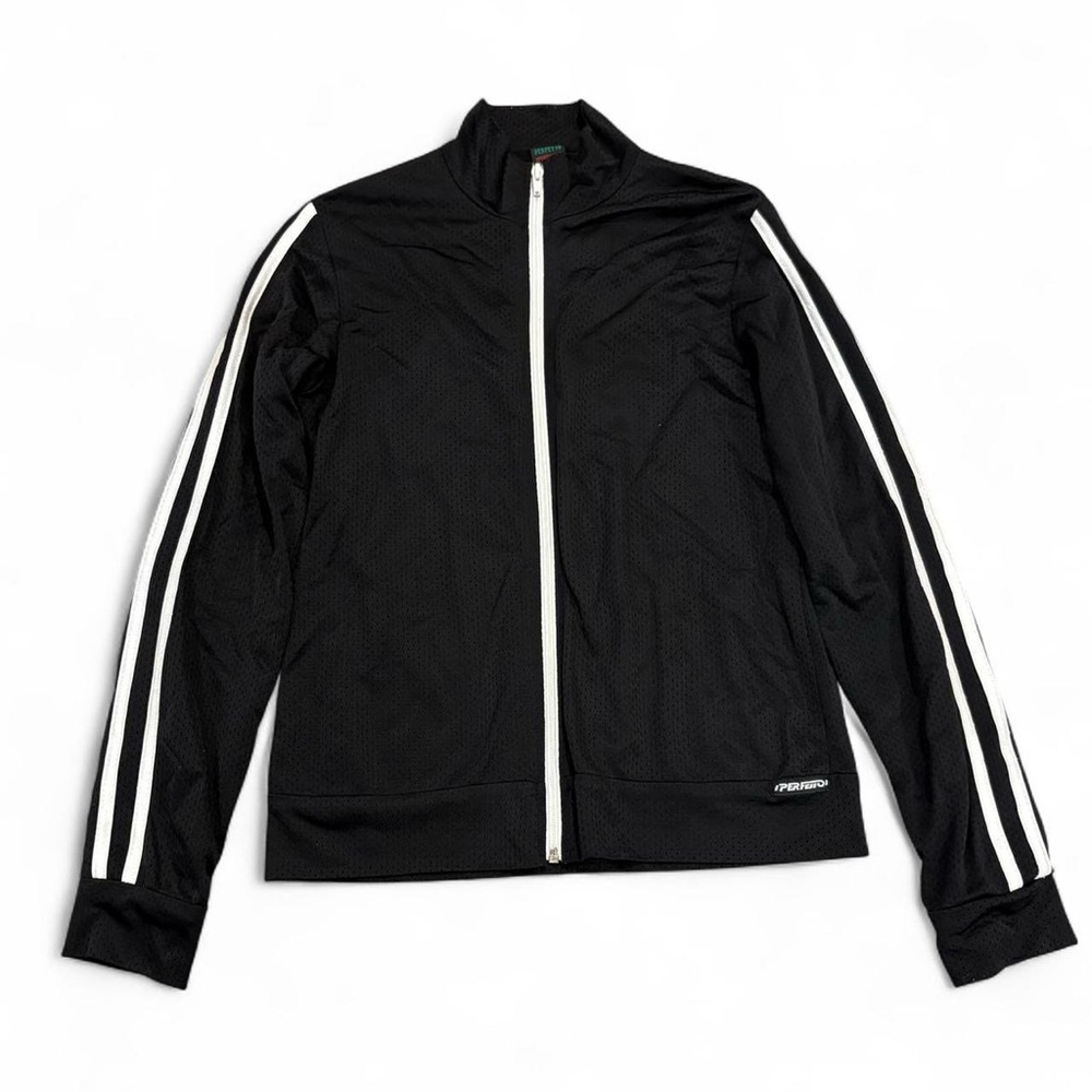 90’s vintage Perfetto black mesh track jacket with white stripes
